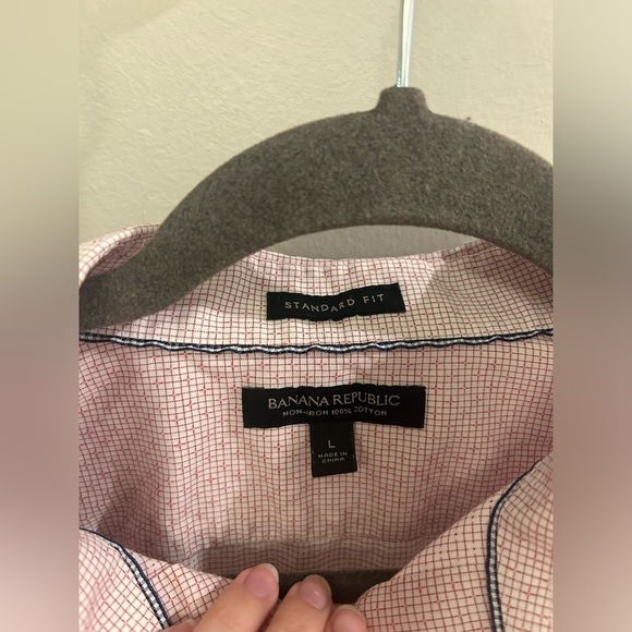 Banana Republic Non-Iron Button Down Shirt Standard Fit Mens Large Pink White - Picture 3 of 11